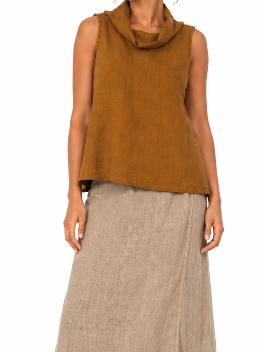 Bryn Walker 100% Linen Cowl Neck Sleeveless Top Camel Brown Boho XS